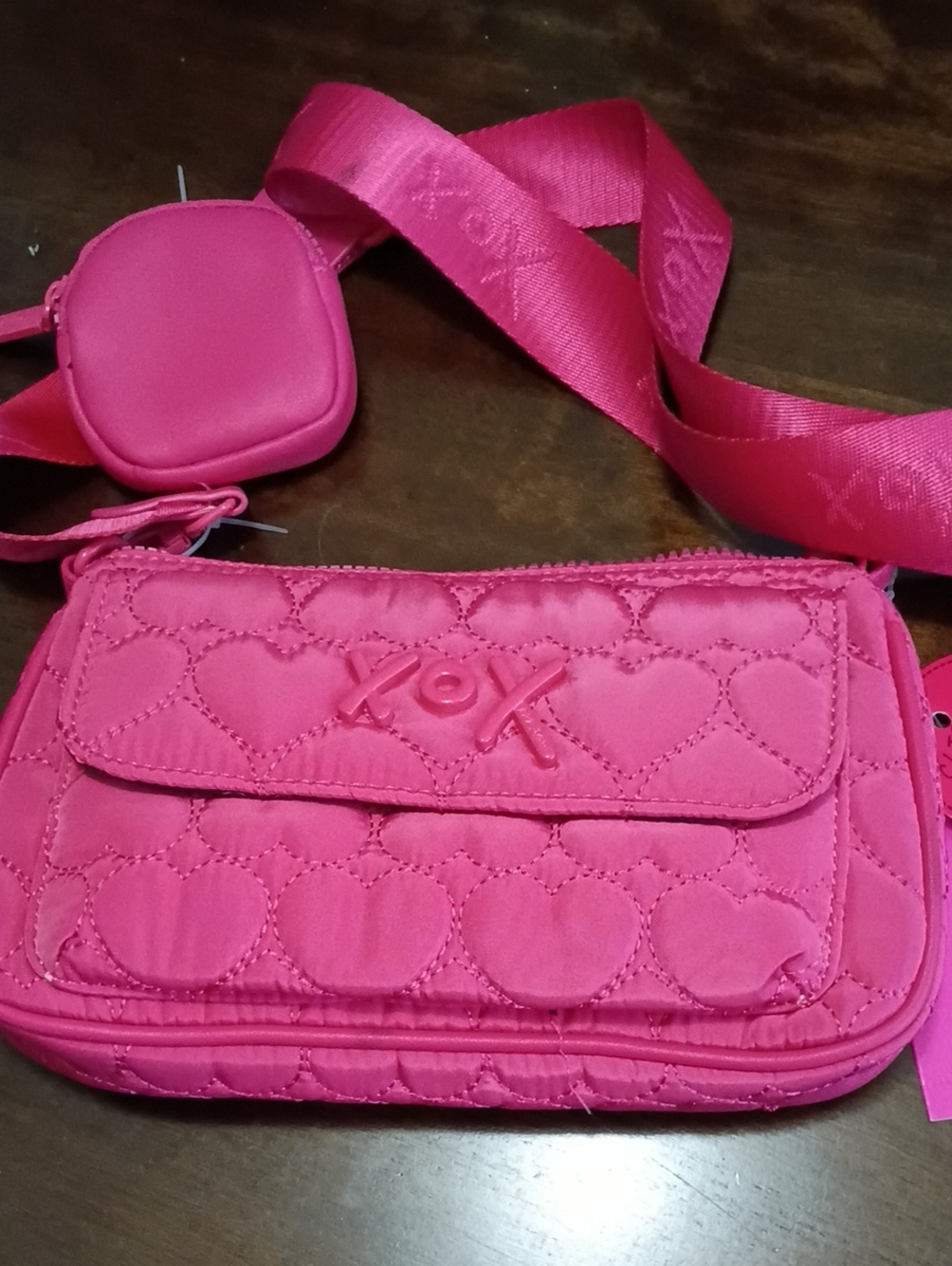 Betsey Johnson Nwt Quilted Heart Crossbody Bag in Hot Pink